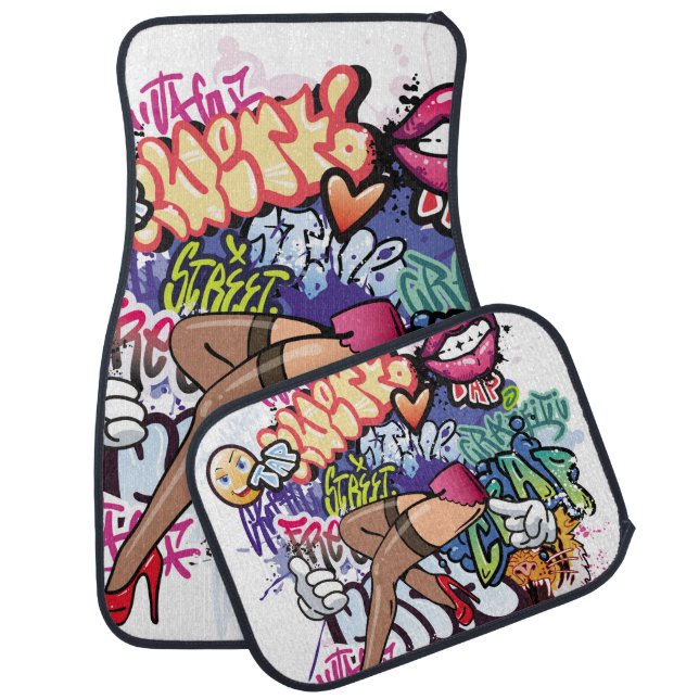 Graffiti illustration with street graffiti letters car floor mat (Set)