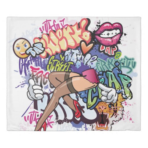 Graffiti illustration with street graffiti letters duvet cover