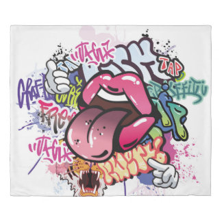 Graffiti illustration with street graffiti letters duvet cover