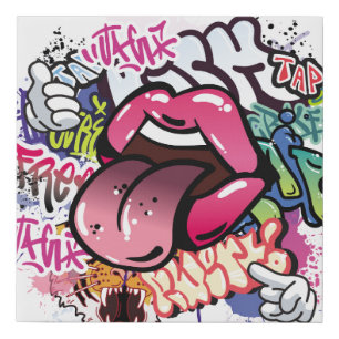 Graffiti illustration with street graffiti letters faux canvas print
