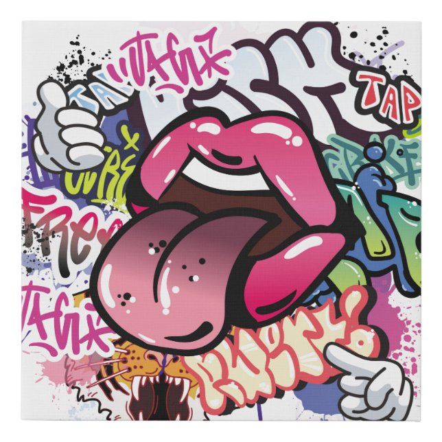 Graffiti illustration with street graffiti letters faux canvas print (Front)