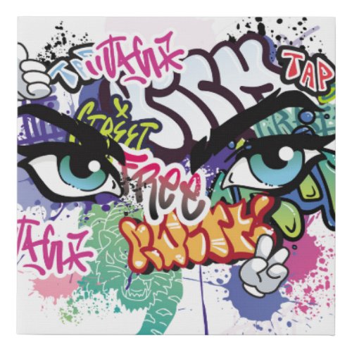 Graffiti illustration with street graffiti letters faux canvas print