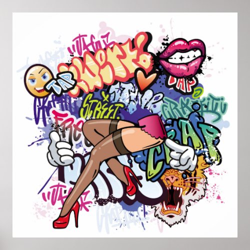 Graffiti illustration with street graffiti letters poster