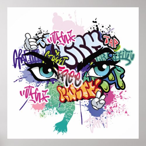 Graffiti illustration with street graffiti letters poster