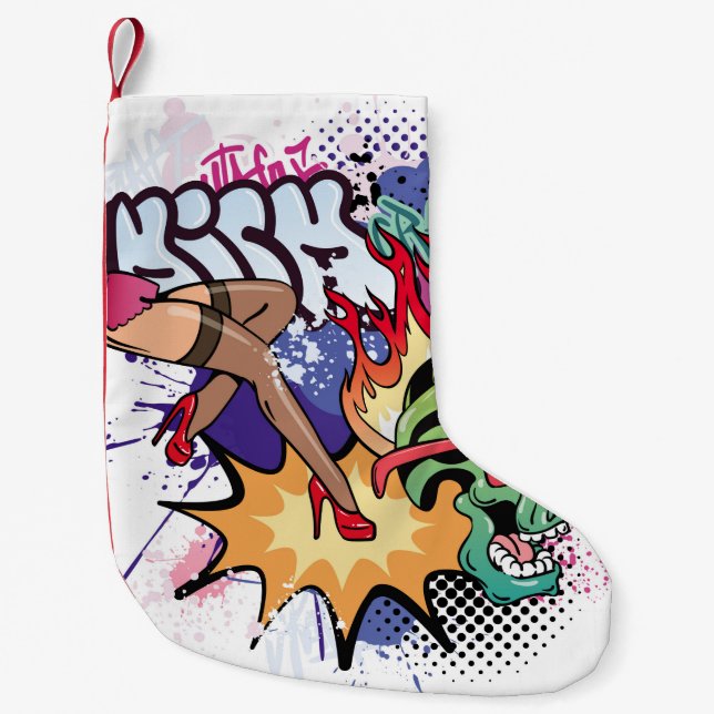 Graffiti illustration with street graffiti letters small christmas stocking (Front)