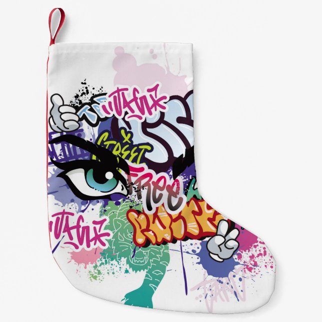 Graffiti illustration with street graffiti letters small christmas stocking (Front)