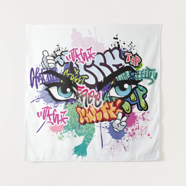 Graffiti illustration with street graffiti letters tapestry (Front)