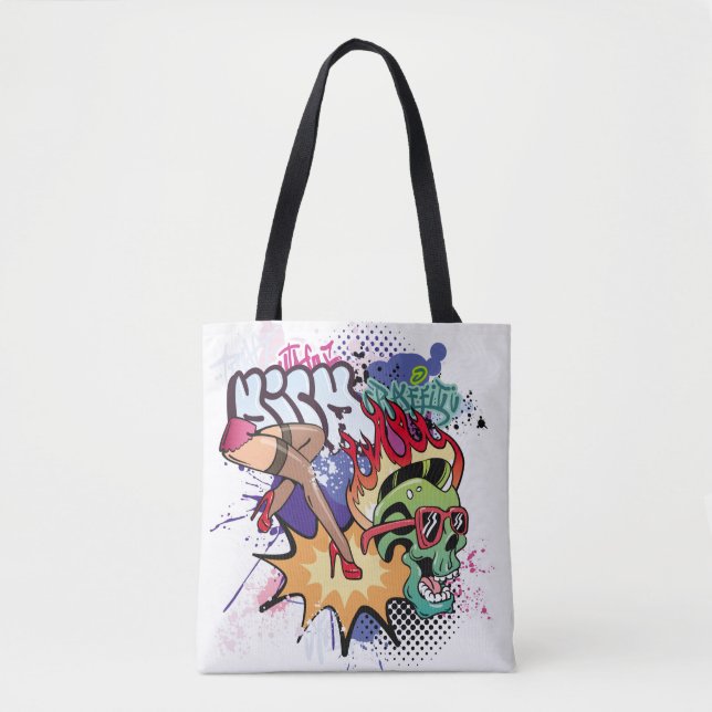 Graffiti illustration with street graffiti letters tote bag (Front)