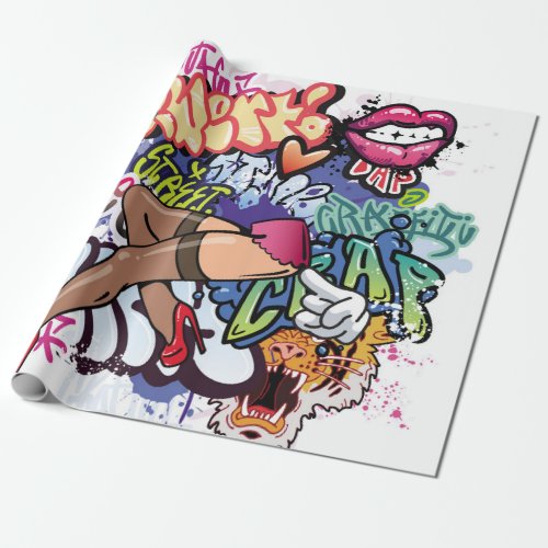 Graffiti illustration with street graffiti letters wrapping paper