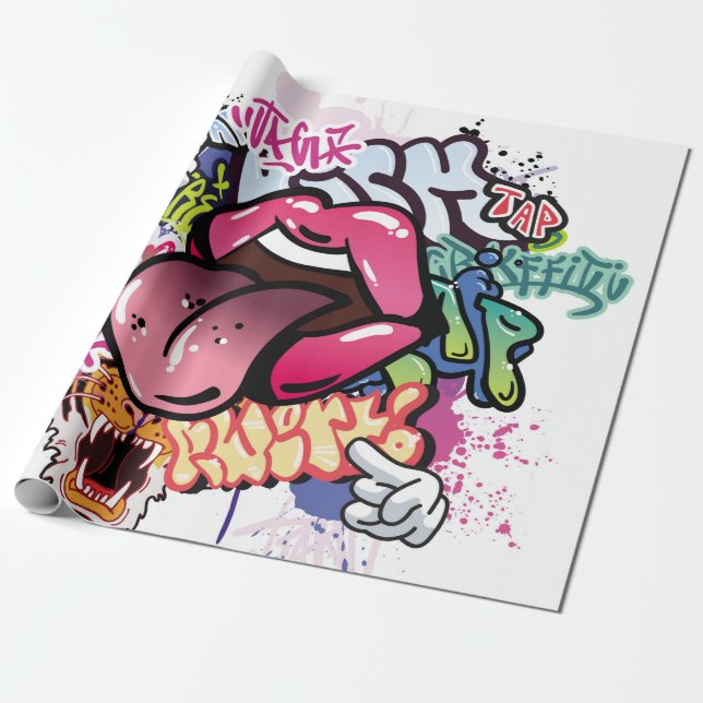 Graffiti illustration with street graffiti letters wrapping paper (Unrolled)