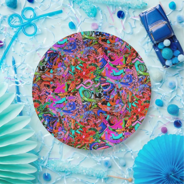 Graffiti in blues, green and red paper plates (Party)