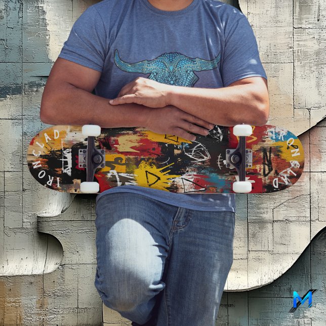 Graffiti-Inspired Bold Abstract Symbols & Skull Skateboard (Creator Uploaded)