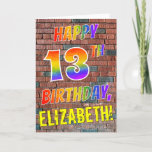 [ Thumbnail: Graffiti Inspired Rainbow Look Happy 13th Birthday Card ]