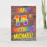 [ Thumbnail: Graffiti Inspired Rainbow Look Happy 14th Birthday Card ]