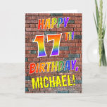 [ Thumbnail: Graffiti Inspired Rainbow Look Happy 17th Birthday Card ]