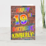 [ Thumbnail: Graffiti Inspired Rainbow Look Happy 19th Birthday Card ]