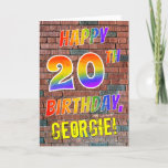 [ Thumbnail: Graffiti Inspired Rainbow Look Happy 20th Birthday Card ]