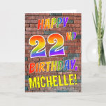 [ Thumbnail: Graffiti Inspired Rainbow Look Happy 22nd Birthday Card ]