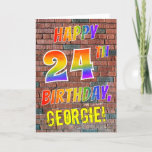 [ Thumbnail: Graffiti Inspired Rainbow Look Happy 24th Birthday Card ]