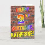 [ Thumbnail: Graffiti Inspired Rainbow Look Happy 2nd Birthday Card ]