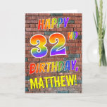 [ Thumbnail: Graffiti Inspired Rainbow Look Happy 32nd Birthday Card ]