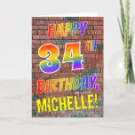 [ Thumbnail: Graffiti Inspired Rainbow Look Happy 34th Birthday Card ]