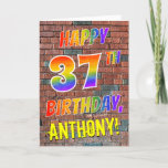[ Thumbnail: Graffiti Inspired Rainbow Look Happy 37th Birthday Card ]