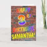 [ Thumbnail: Graffiti Inspired Rainbow Look Happy 3rd Birthday Card ]