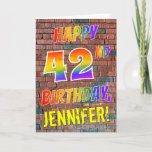 [ Thumbnail: Graffiti Inspired Rainbow Look Happy 42nd Birthday Card ]