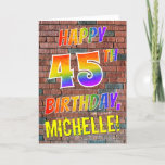 [ Thumbnail: Graffiti Inspired Rainbow Look Happy 45th Birthday Card ]