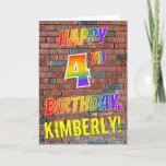 [ Thumbnail: Graffiti Inspired Rainbow Look Happy 4th Birthday Card ]