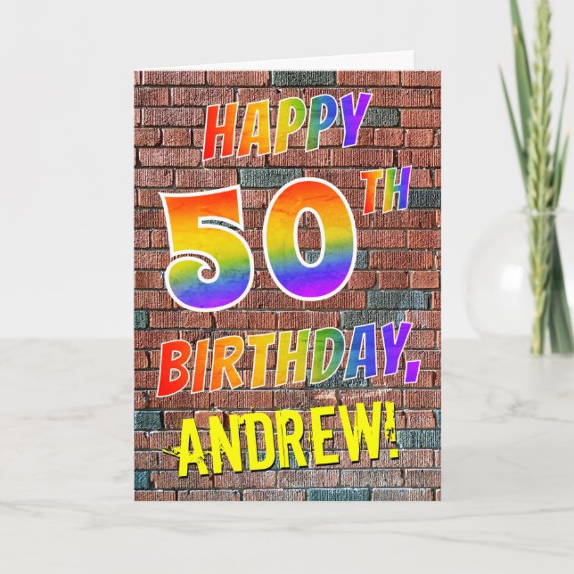 Graffiti Inspired Rainbow Look HAPPY 50TH BIRTHDAY Card (Front)