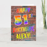 [ Thumbnail: Graffiti Inspired Rainbow Look Happy 51st Birthday Card ]
