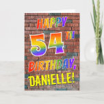 [ Thumbnail: Graffiti Inspired Rainbow Look Happy 54th Birthday Card ]
