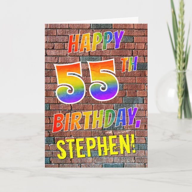 Graffiti Inspired Rainbow Look HAPPY 55TH BIRTHDAY Card (Front)