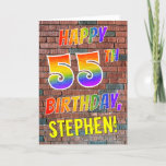 [ Thumbnail: Graffiti Inspired Rainbow Look Happy 55th Birthday Card ]