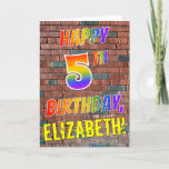 [ Thumbnail: Graffiti Inspired Rainbow Look Happy 5th Birthday Card ]