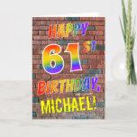 [ Thumbnail: Graffiti Inspired Rainbow Look Happy 61st Birthday Card ]
