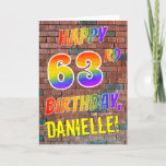 [ Thumbnail: Graffiti Inspired Rainbow Look Happy 63rd Birthday Card ]