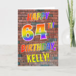 [ Thumbnail: Graffiti Inspired Rainbow Look Happy 64th Birthday Card ]