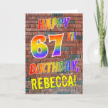 [ Thumbnail: Graffiti Inspired Rainbow Look Happy 67th Birthday Card ]
