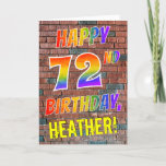 [ Thumbnail: Graffiti Inspired Rainbow Look Happy 72nd Birthday Card ]