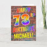 [ Thumbnail: Graffiti Inspired Rainbow Look Happy 73rd Birthday Card ]