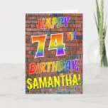 [ Thumbnail: Graffiti Inspired Rainbow Look Happy 74th Birthday Card ]