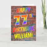 [ Thumbnail: Graffiti Inspired Rainbow Look Happy 77th Birthday Card ]