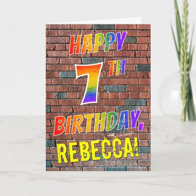 Graffiti Inspired Rainbow Look HAPPY 7TH BIRTHDAY Card (Front)