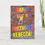 [ Thumbnail: Graffiti Inspired Rainbow Look Happy 7th Birthday Card ]