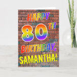 [ Thumbnail: Graffiti Inspired Rainbow Look Happy 80th Birthday Card ]