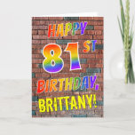 [ Thumbnail: Graffiti Inspired Rainbow Look Happy 81st Birthday Card ]