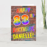 [ Thumbnail: Graffiti Inspired Rainbow Look Happy 83rd Birthday Card ]